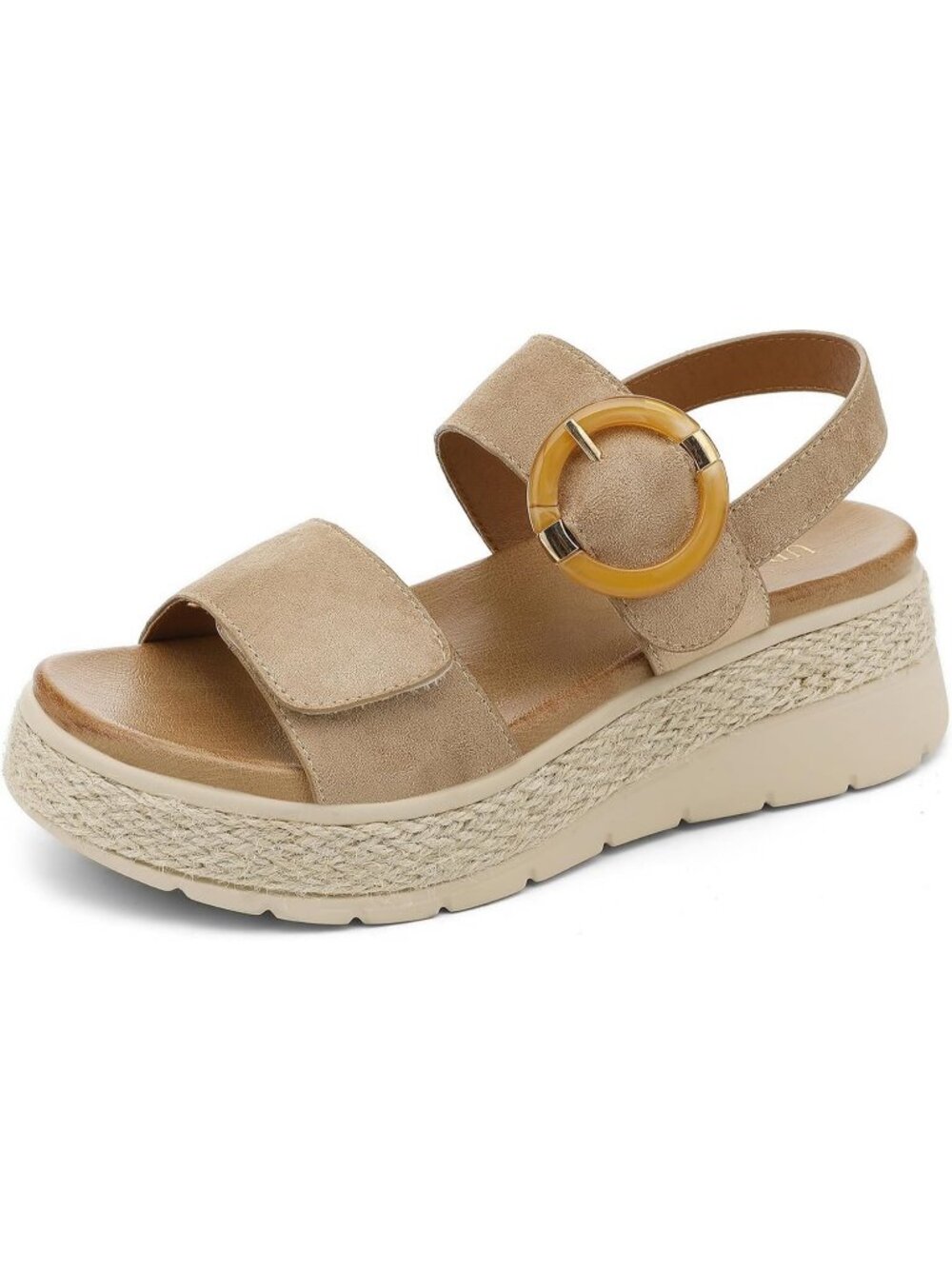 Women's Khaki Comfortable Solid Espadrille Low Wedge Heel Platform Sandal Shoes